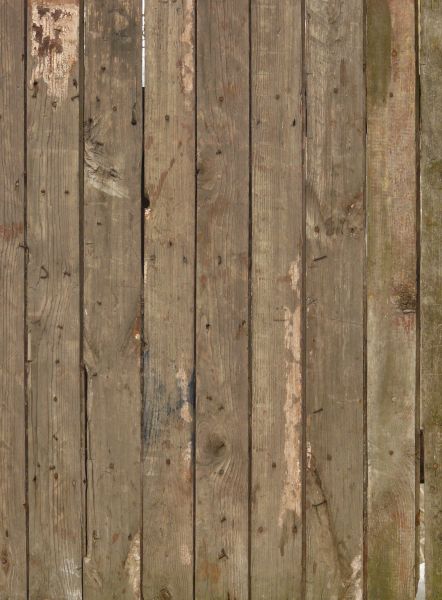 Rustic brown planks with light spots and bent nails covered in rust.